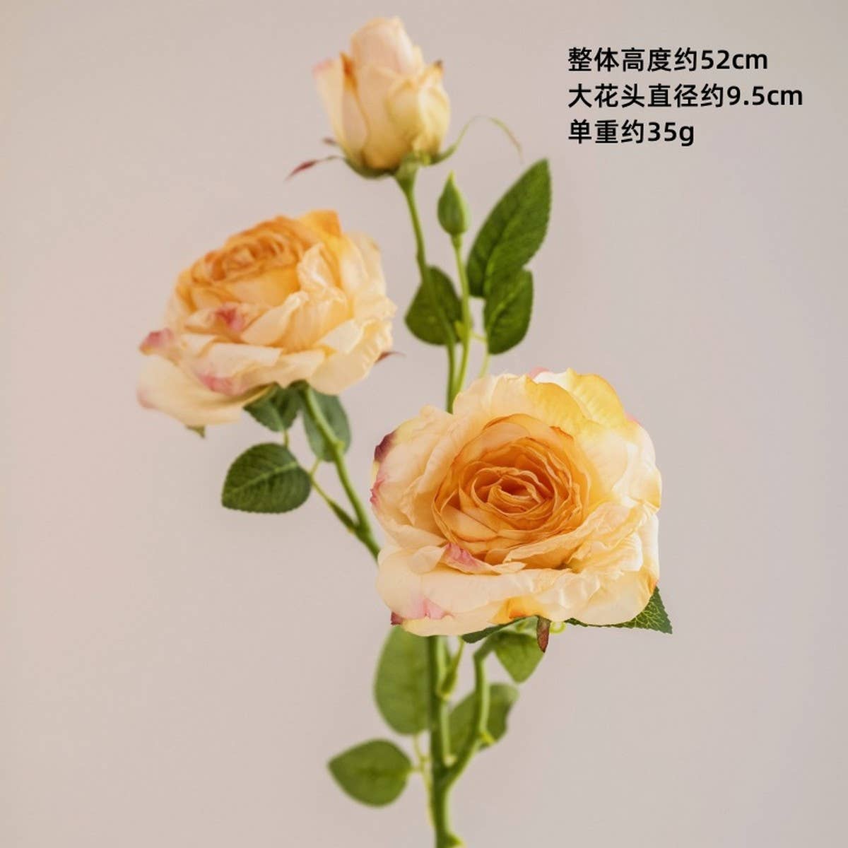 2-Flower 1-Bud Burnt Edge Dried Rose Artificial_CWMM6477