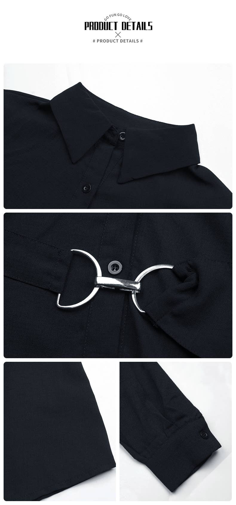 SOLID COLOR LAPEL BLACK SHIRT DRESS