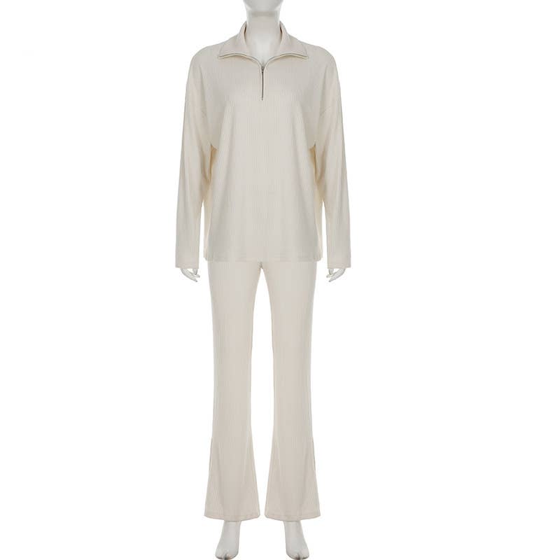 LAPEL PIT STRIP SWEATSHIRT PANTS TWO-PIECE SET