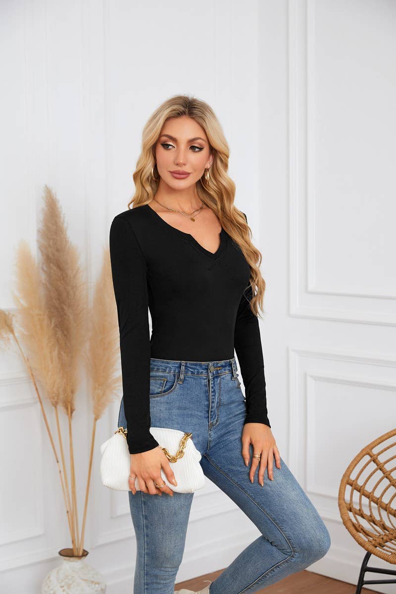 Long sleeve jumper with deep U neck and cross neckline