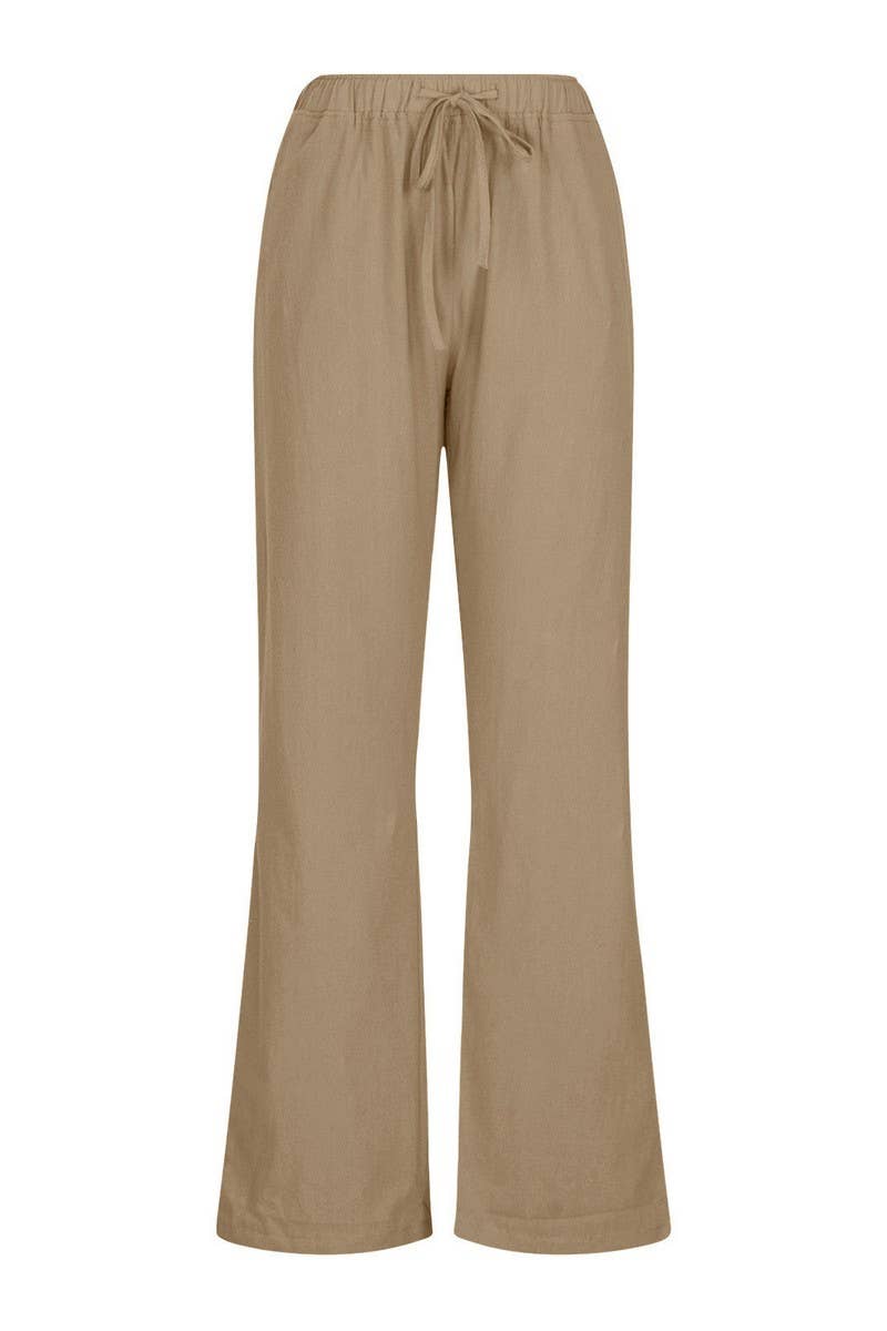 CWBLP2030_CASUAL ELASTIC WAIST TIE LOOSE SOLID PANTS