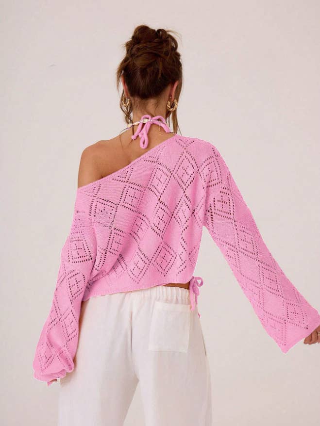 Sexy cut-out loose long-sleeved knitted sweater