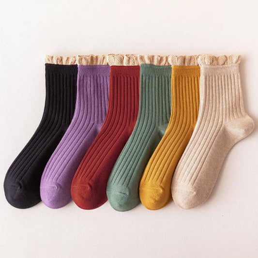 CUTE RUFFLE EDGE LACE MID-CREW SOCKS FOR WOMEN'S