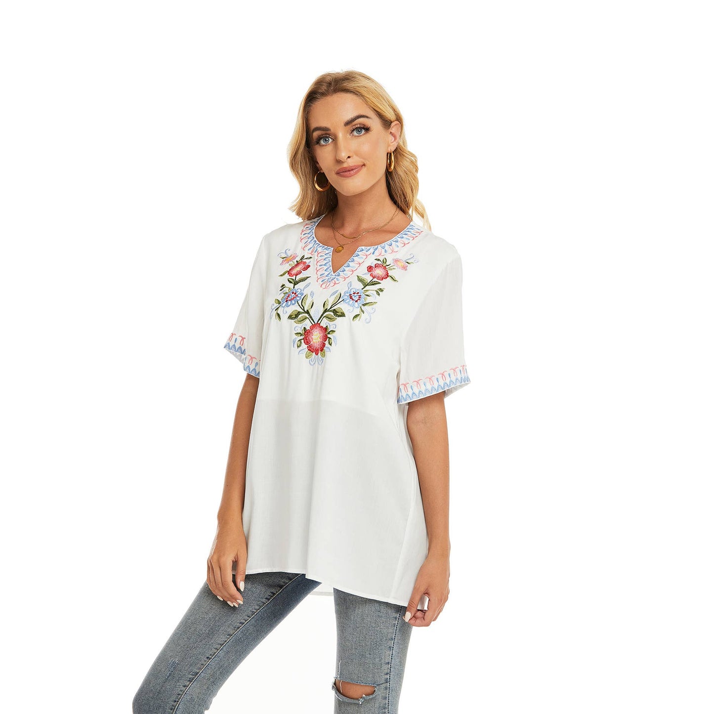 Ethnic style embroidered short sleeve