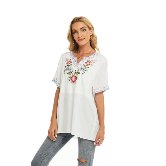 Ethnic style embroidered short sleeve