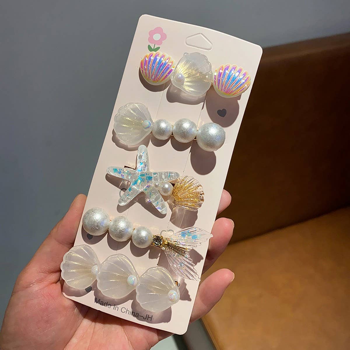 CWAHA07412_STARFISH SHELL HAIR CLIP FOR GIRLS SUMMER