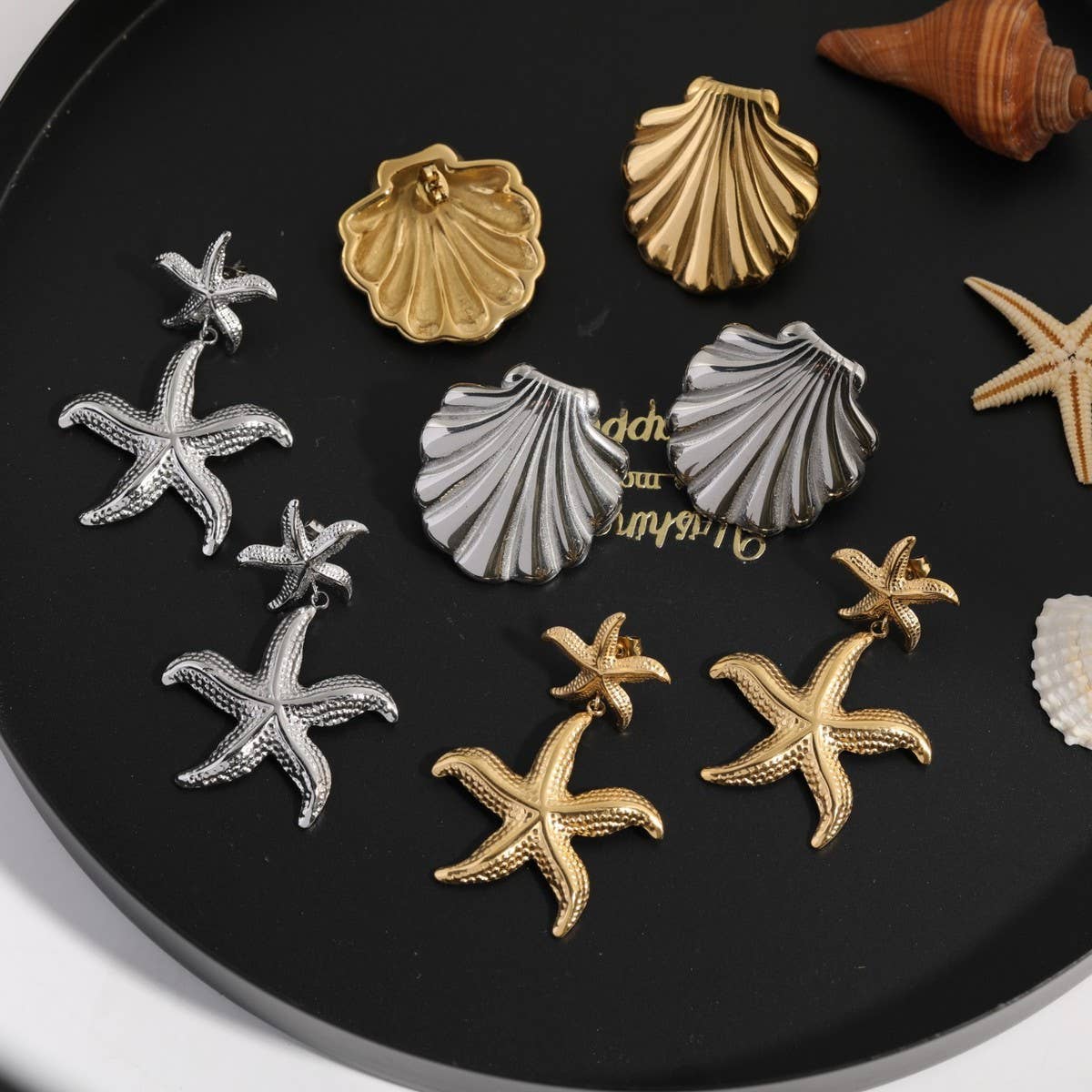 Design stainless steel shell starfish earrings