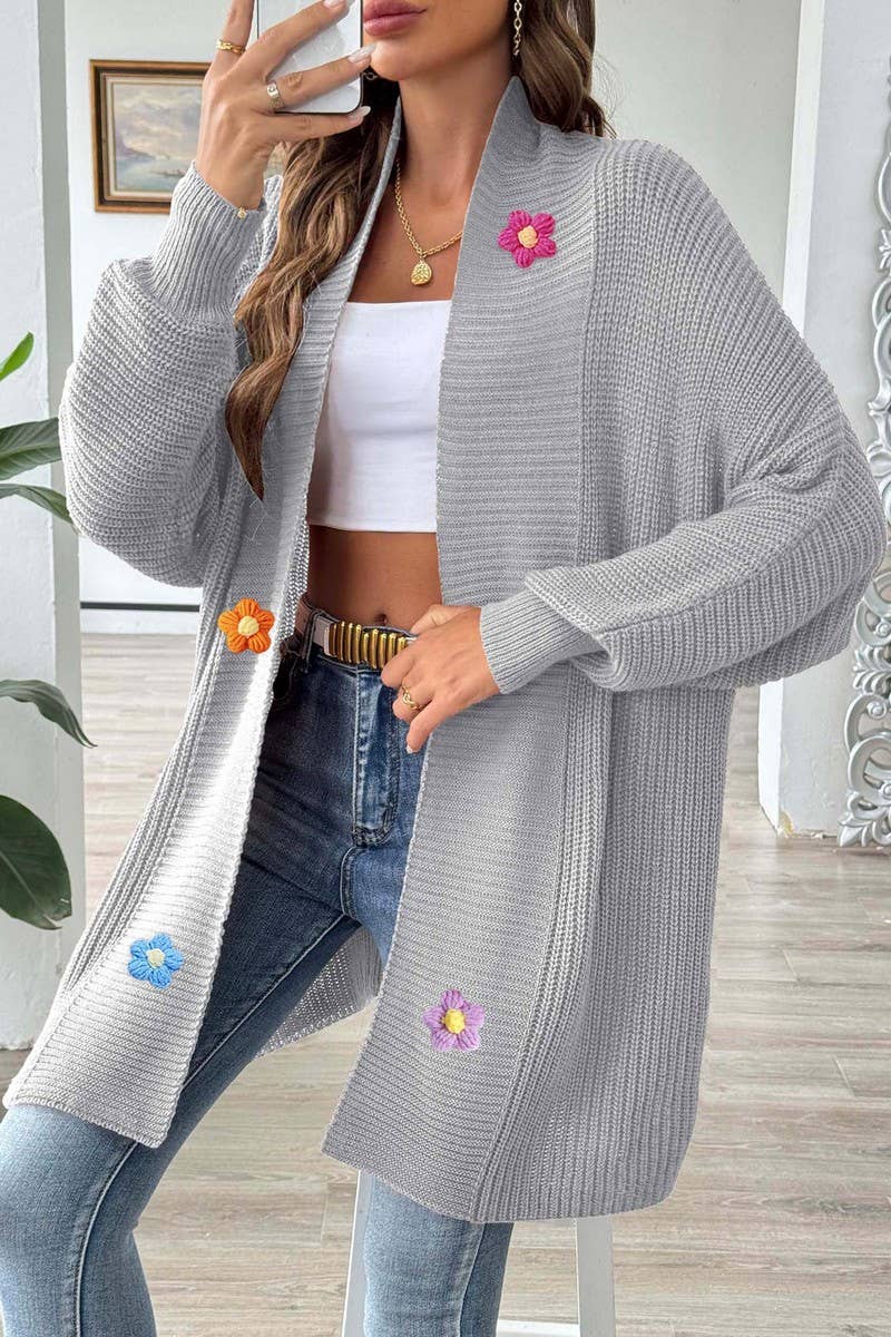 CWOSWL07384_WOMEN CROCHET PATCHWORK LOOSE KNIT CARDIGAN