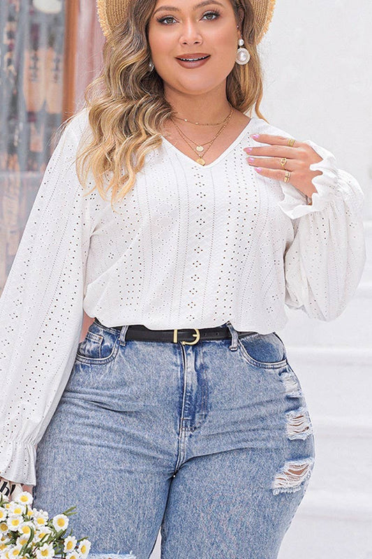 WOMEN'S V NECK CASUAL LANTERN SLEEVE TOP_CWTBLL0724