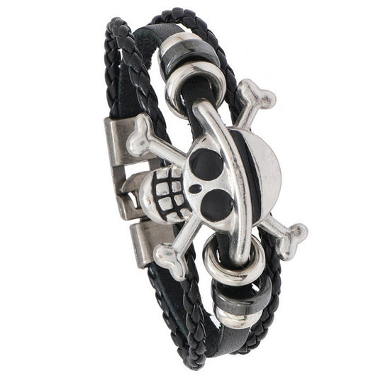 SIMPLE CREATIVE ALLOY SKULL LEATHER BRACELET_CWMM4469