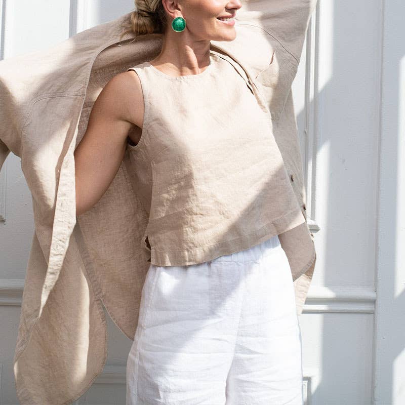 Small basic short cotton linen sleeveless vest