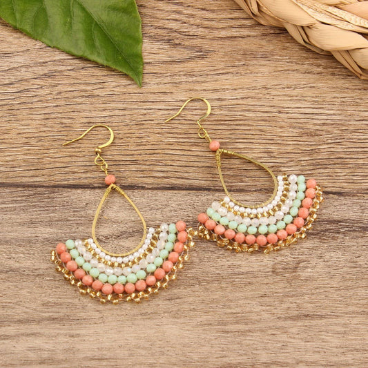 FASHIONABLE HAND-WOVEN GREEN FAN EARRINGS