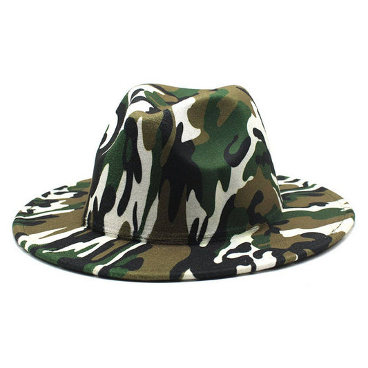 CAMOUFLAGE STRIPED TWEED WIDE BRIM HAT JAZZ HAT_CWAH2560
