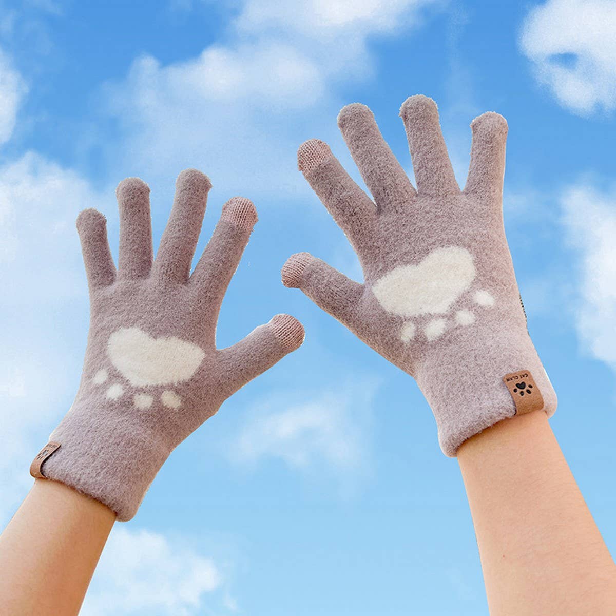 CWAG00545_CUTE FLEECE SMILE FACE TOUCHSCREEN GLOVES