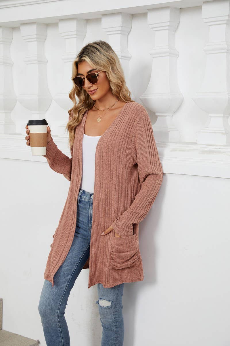 CWOCAL1923_BRUSHED POCKET LONG SLEEVE CARDIGAN COAT