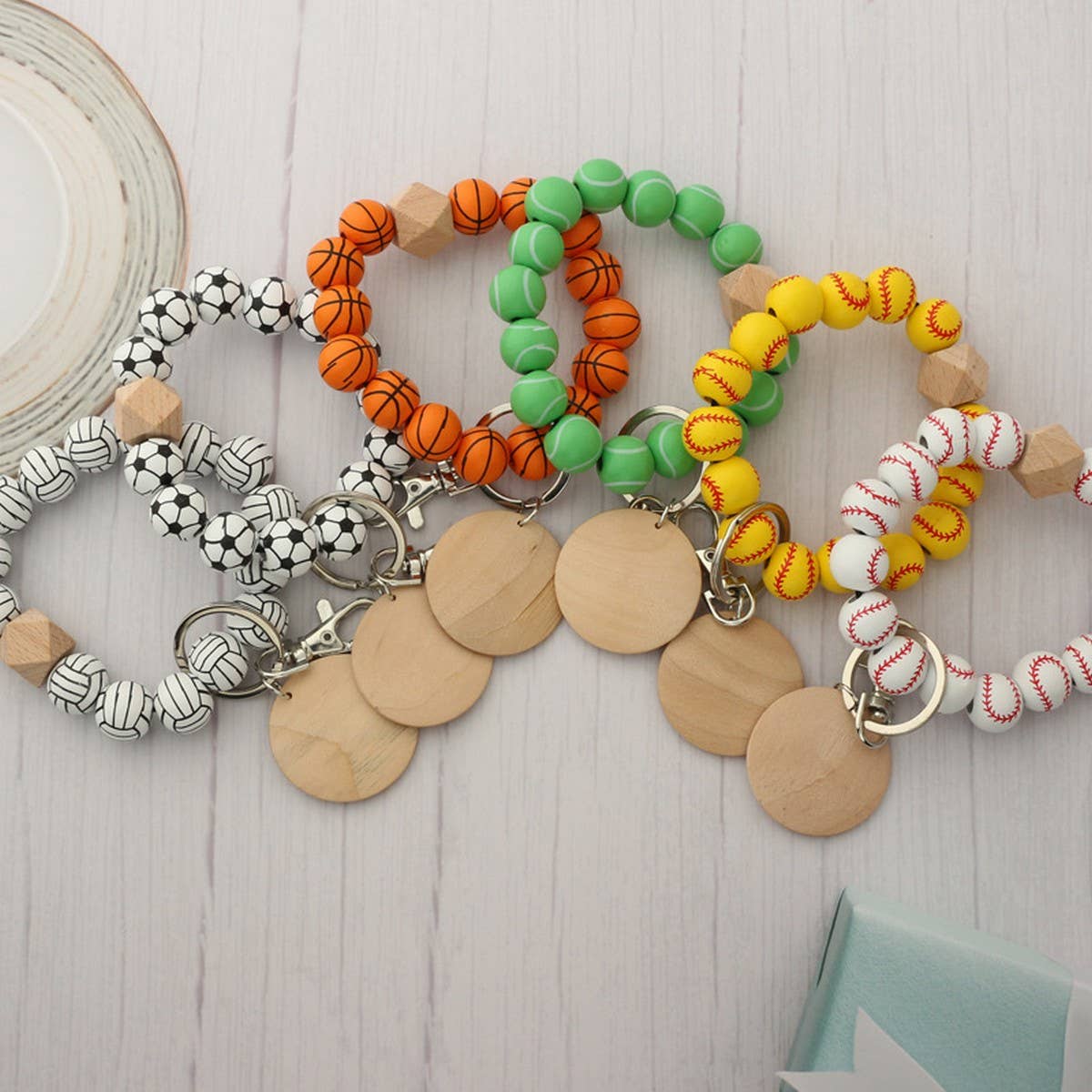 Sports Charm Wooden Beads Keychain_CWAB5102