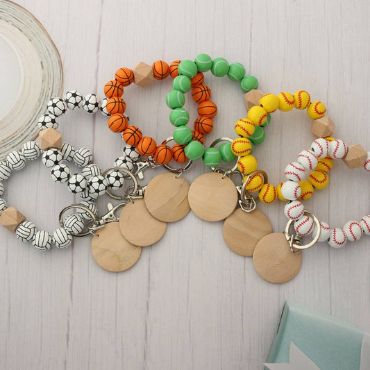 Sports Charm Wooden Beads Keychain_CWAB5102