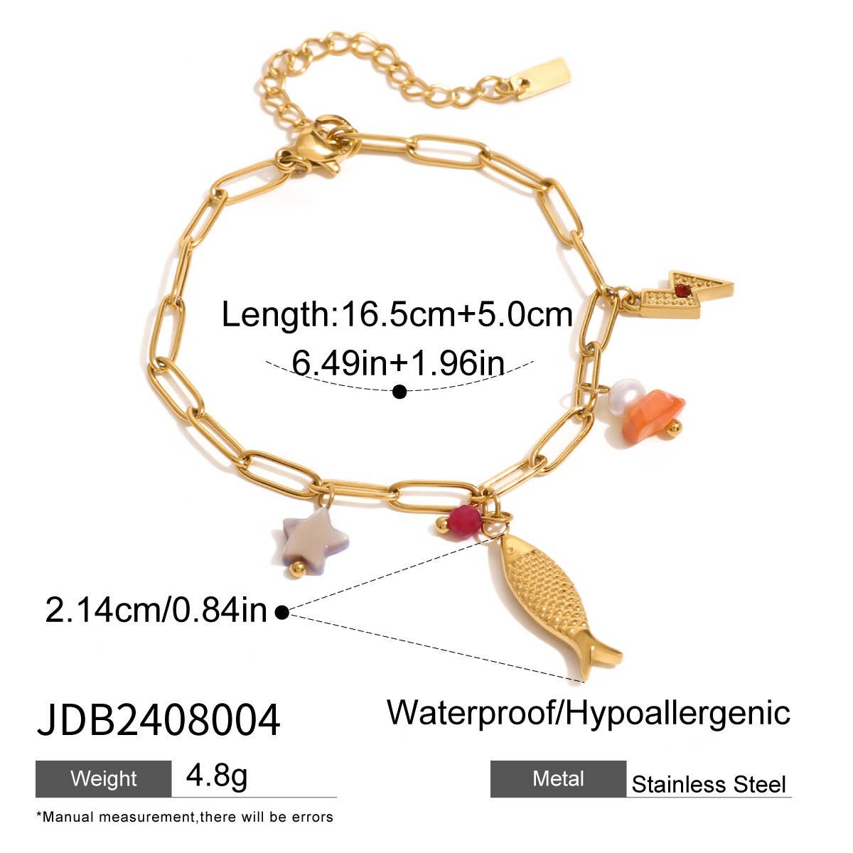 18K Gold Fish Star Pearl Bracelet in Steel_CWAJE4642