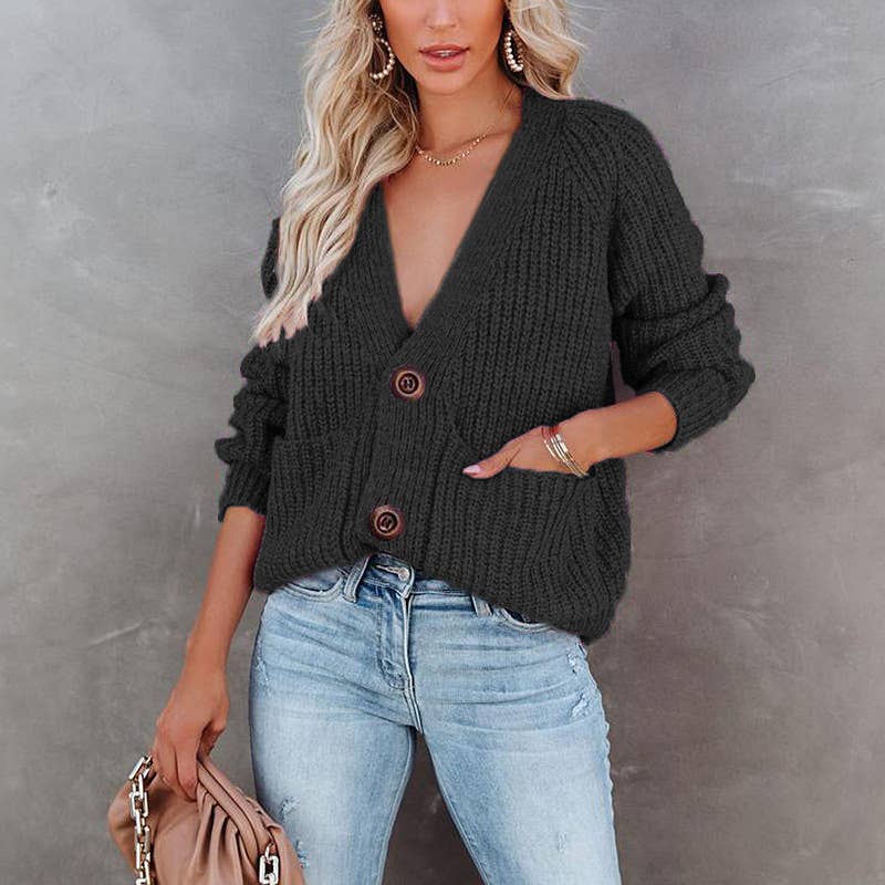 SOLID COLOR V-NECK SINGLE BREASTED CARDIGAN COAT