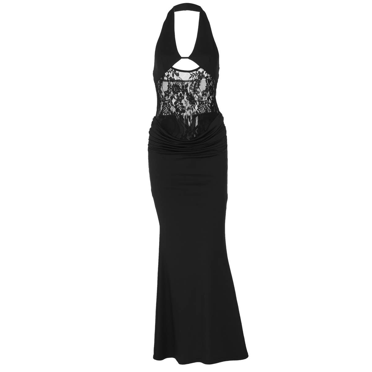 A halter lace cutout dress that covers buttocks