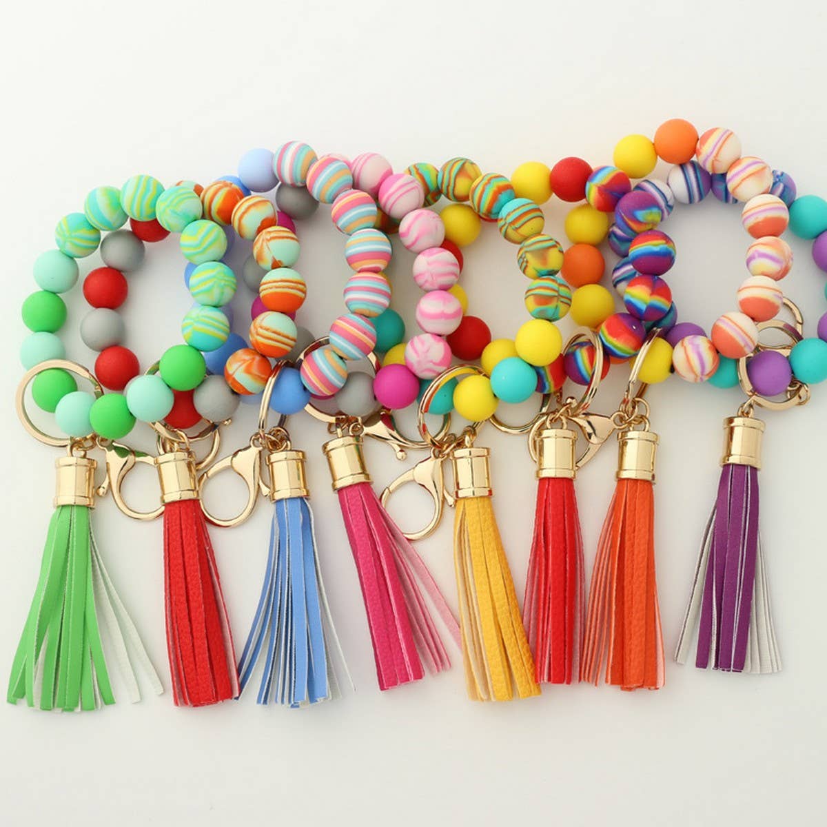 Colorful Silicone Bead Bracelet with Wood Keychain_CWAB5108
