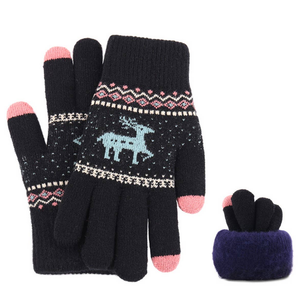 NEW JACQUARD DOUBLE-LAYER DEER TOUCH SCREEN GLOVES_CWAG0239