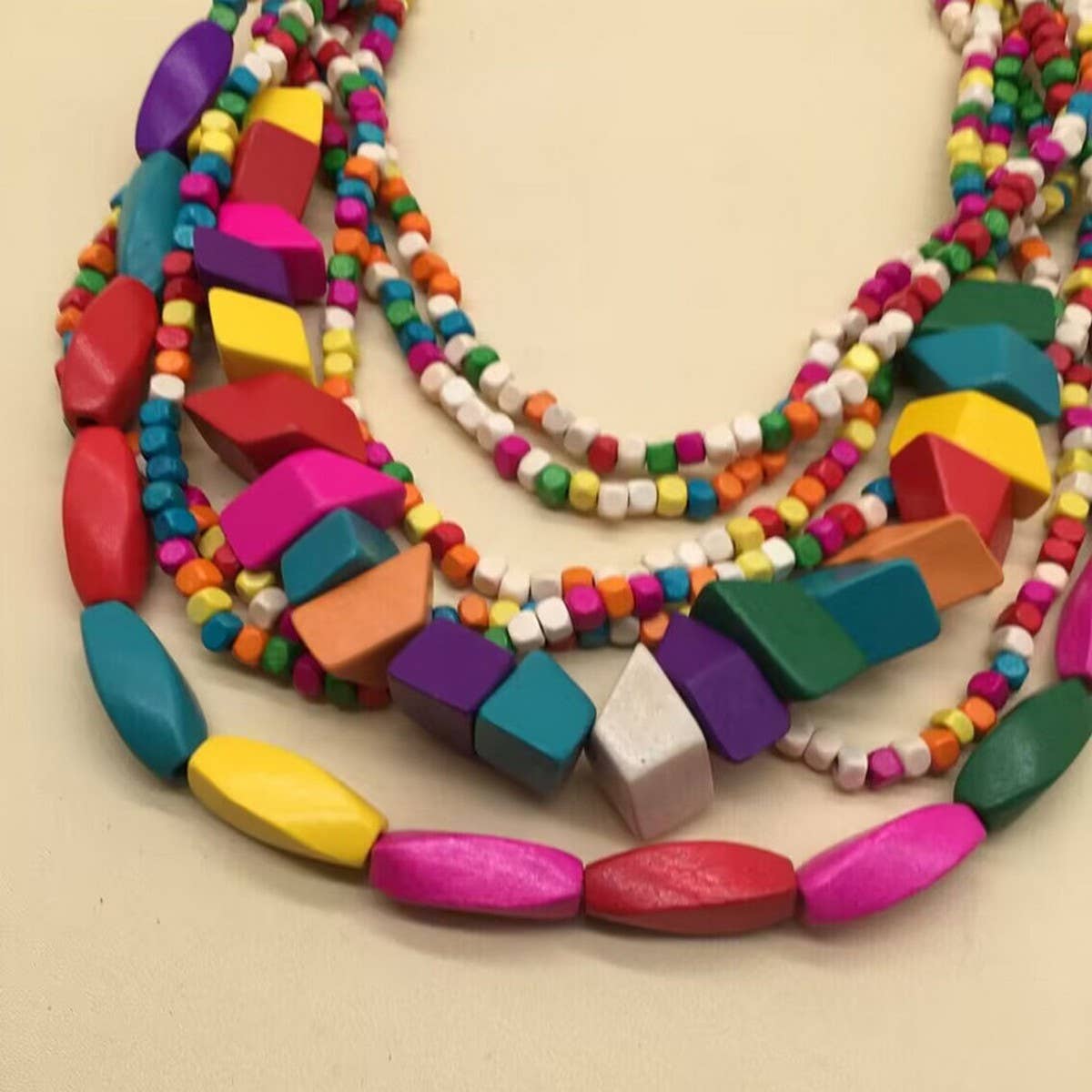 BOHEMIAN MULTI-LAYER COLORFUL WOODEN BEAD NECKLACE_CWMM4909
