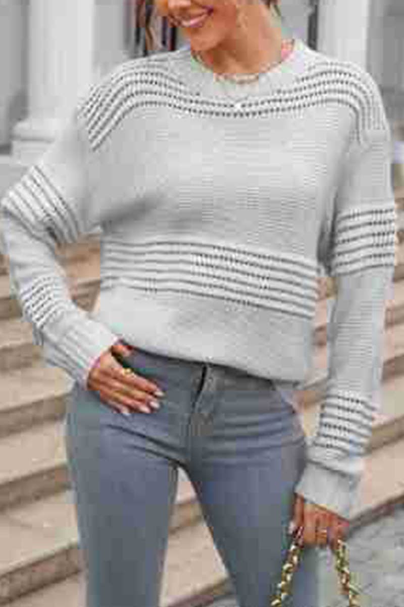 LONG SLEEVE PIT STRIP SOLID COLOR KNIT BASE
