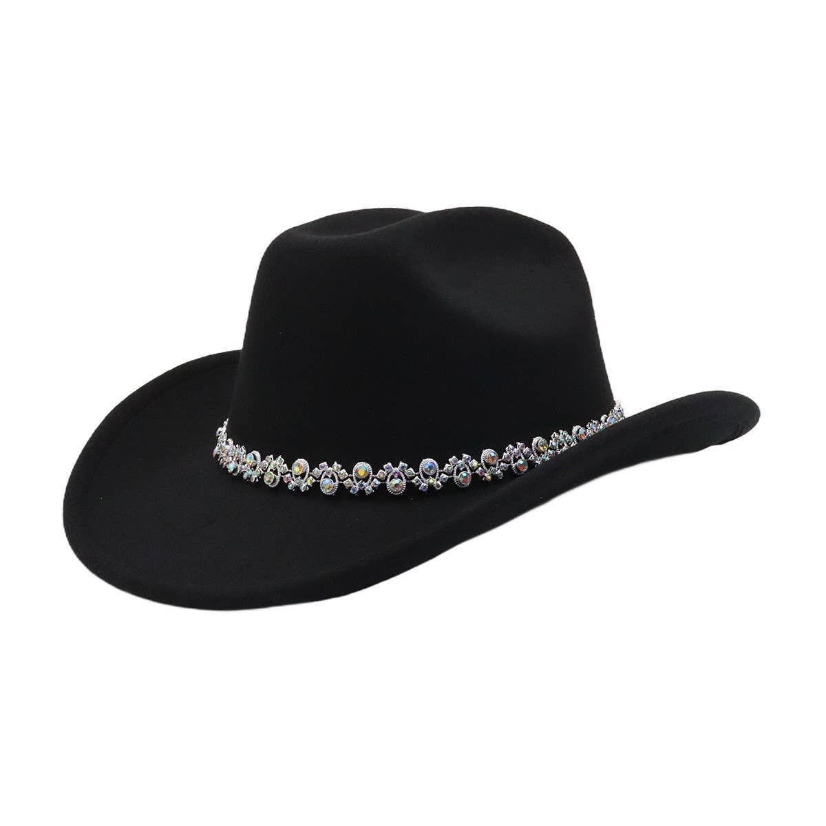 Festival White Felt Cowboy Hat with Sparkle Trim_CWAH04458