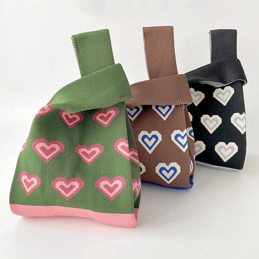 COLOR BLOCK HEART KNITTED SHOULDER TOTE BAG_CWAB1519