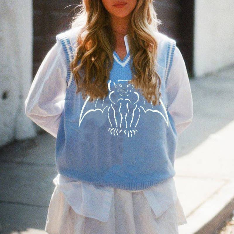 STYLISH DEEP V-NECK BAT JACQUARD WOOL VEST