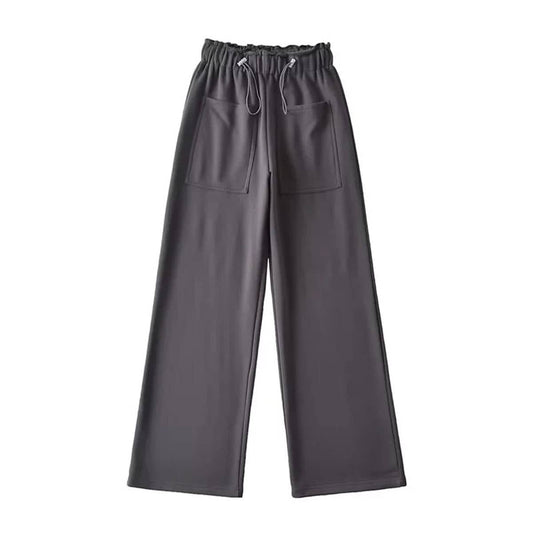 SOLID COLOR SLACKS WITH LOOSE WAIST LARGE POCKETS