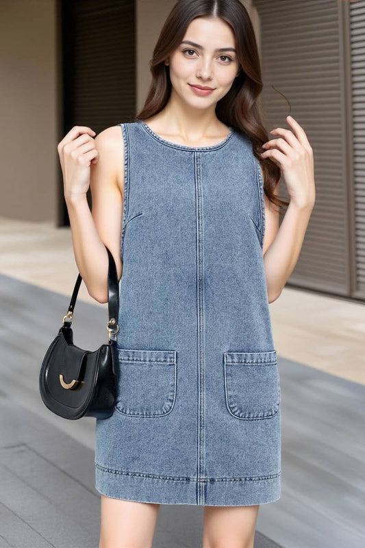 CWDSD10895_WASHED DENIM BACKLESS TANK MINI DRESS