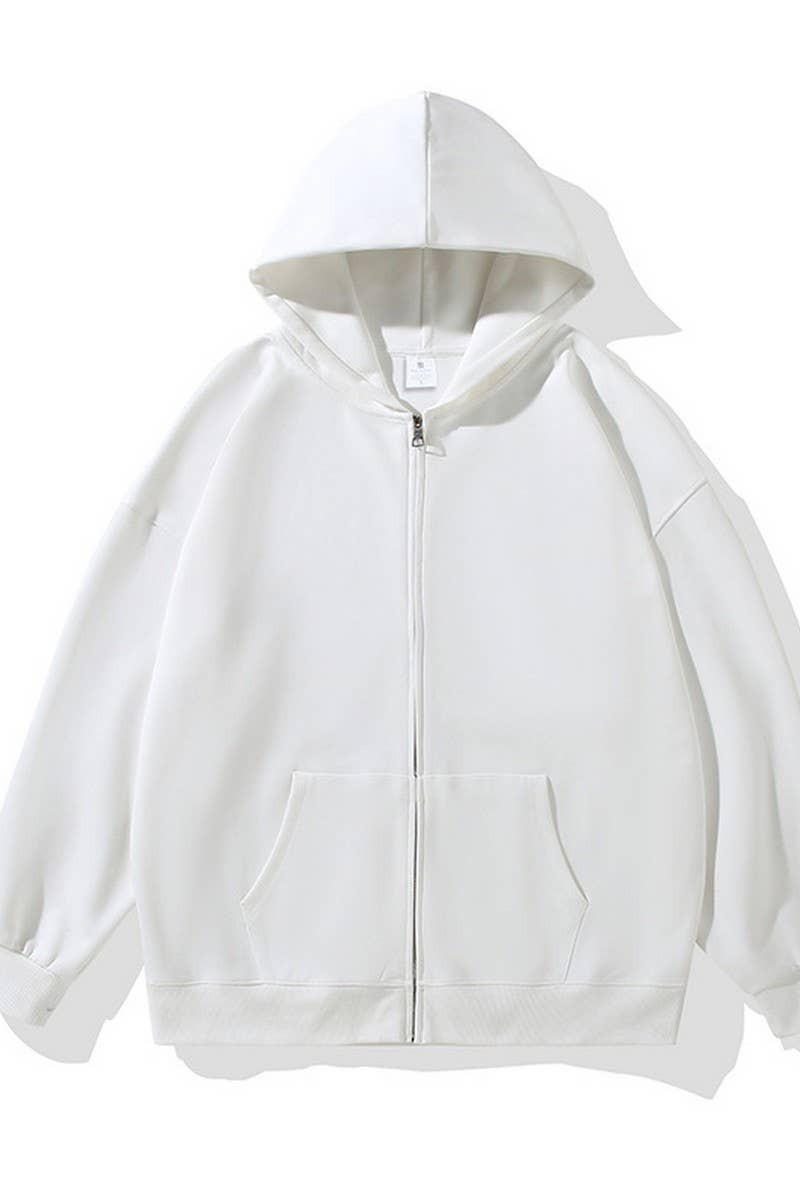 CWOHOL1150_LOOSE FIT SOLID DROP SHOULDER HOODIE CARDIGAN