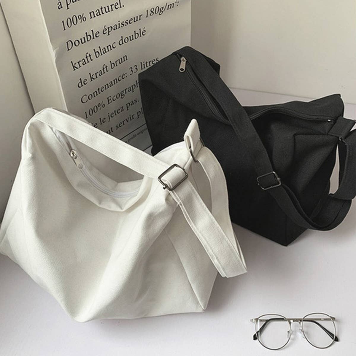 SOLID COLOR LARGE CAPACITY CROSSBODY BAG CANVAS BAG_CWAB2055