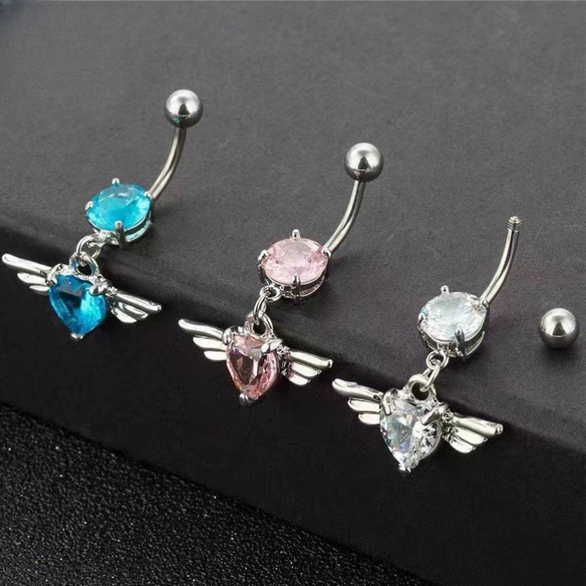 Angel Wings Heart CZ Navel Ring Piercing Jewelry_CWMM9386