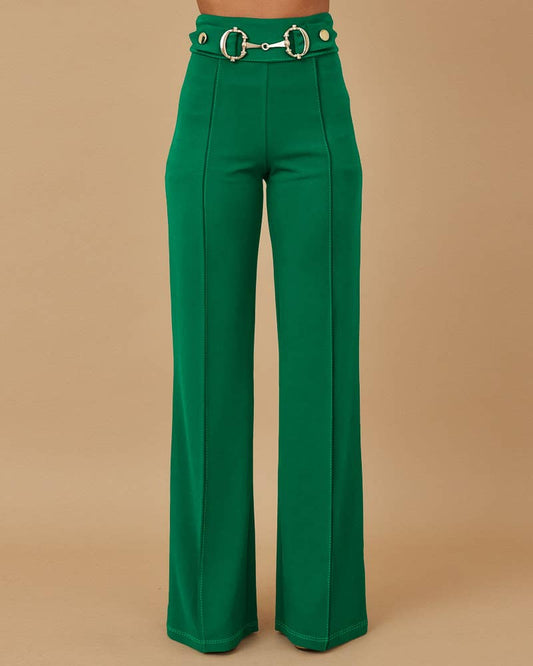HIGH-WAISTED METAL BELTS STRAIGHT-LEG PANTS