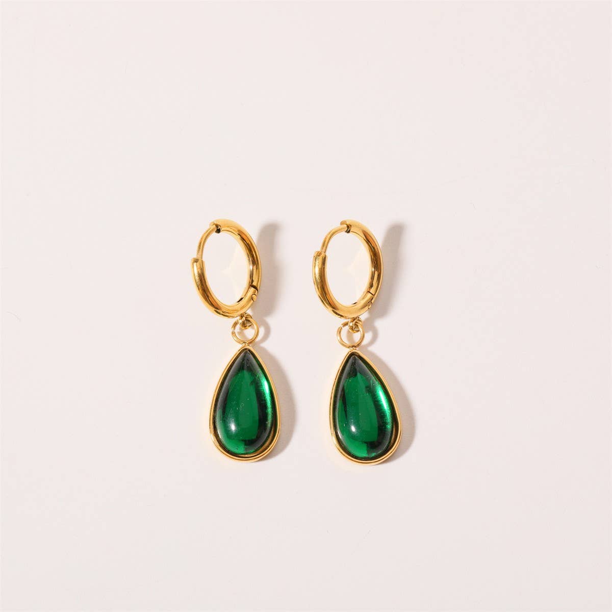Teardrop Birthstone Earrings Gold Stainless