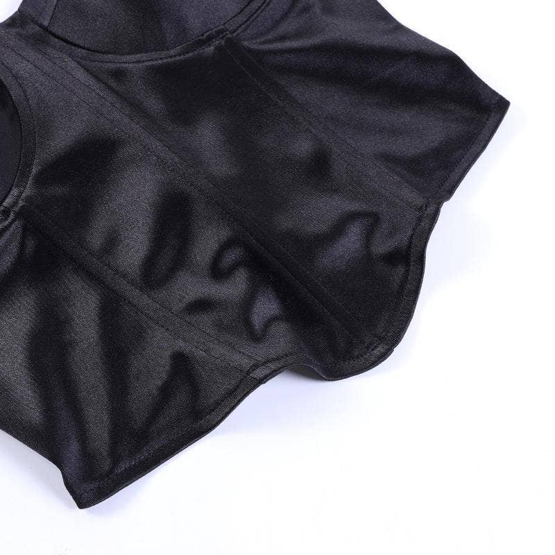 Satin Strapless Waist Cinched Crop Top