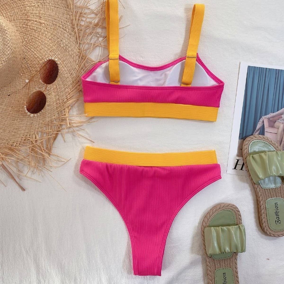 High Waist Bikini Set - Solid Color Women Swimsuit