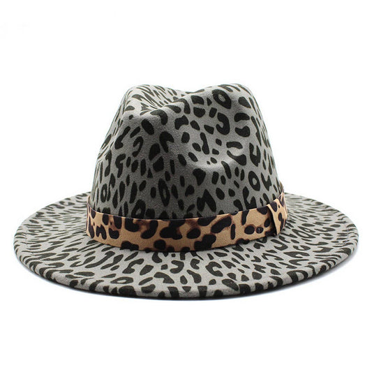 FASHION LEOPARD PRINT WOOLEN HAT JAZZ HAT FELT HAT_CWAH2568