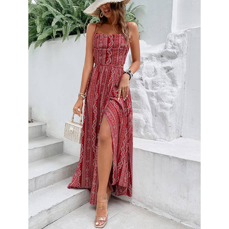 SLIMMING BOHEMIAN BACKLESS LONG HALTER DRESS