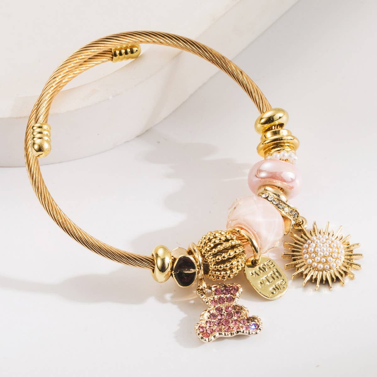 Adjustable DIY Beaded Bracelet with Bear & Sun_CWMM8617