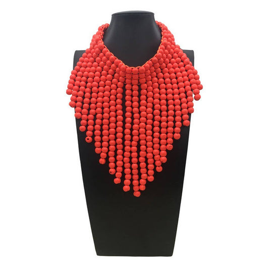 SOLID COLOR WOODEN BEAD TASSEL NECKLACE_CWMM4967