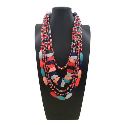COLORFUL WOODEN MULTI-LAYERED LONG NECKLACE
