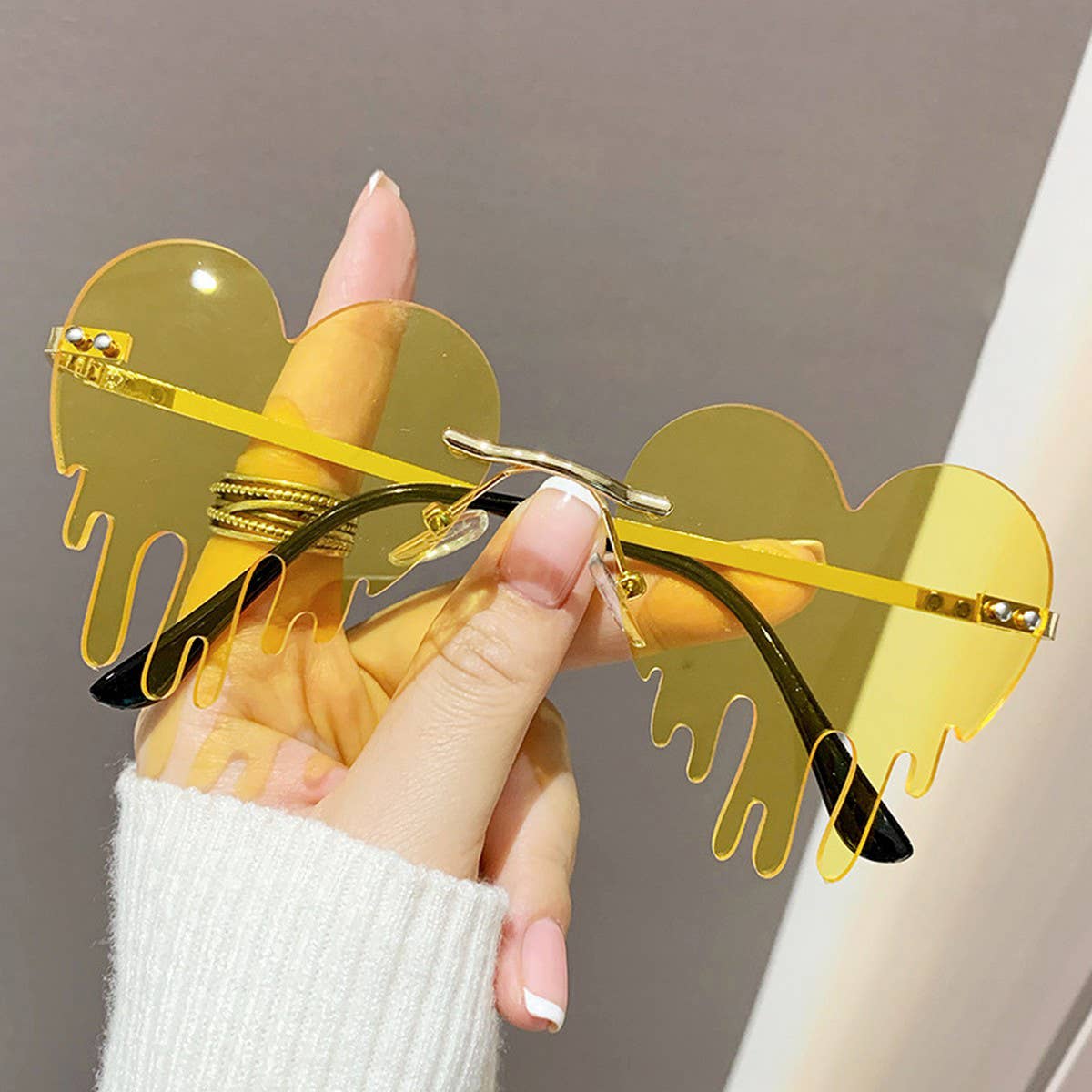 WATER DROPS HEART TEARS FRAMELESS CUT EDGE GLASSES