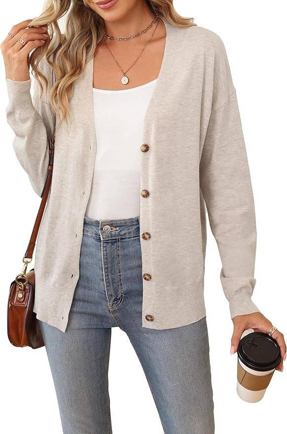 SIMPLE V-NECK SINGLE BREASTED THIN CARDIGAN