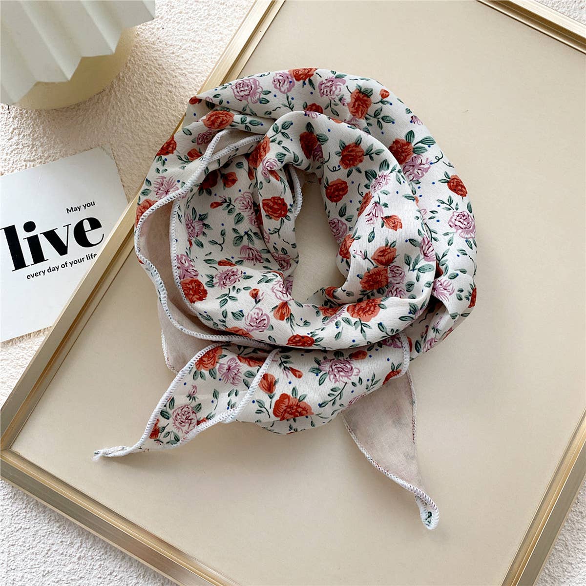 Double-Layered Diamond Pattern Twilly Scarf