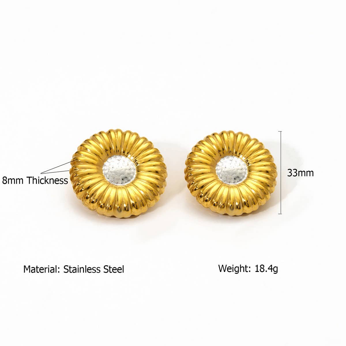 Vintage Round Ribbed Stainless Steel Earrings
