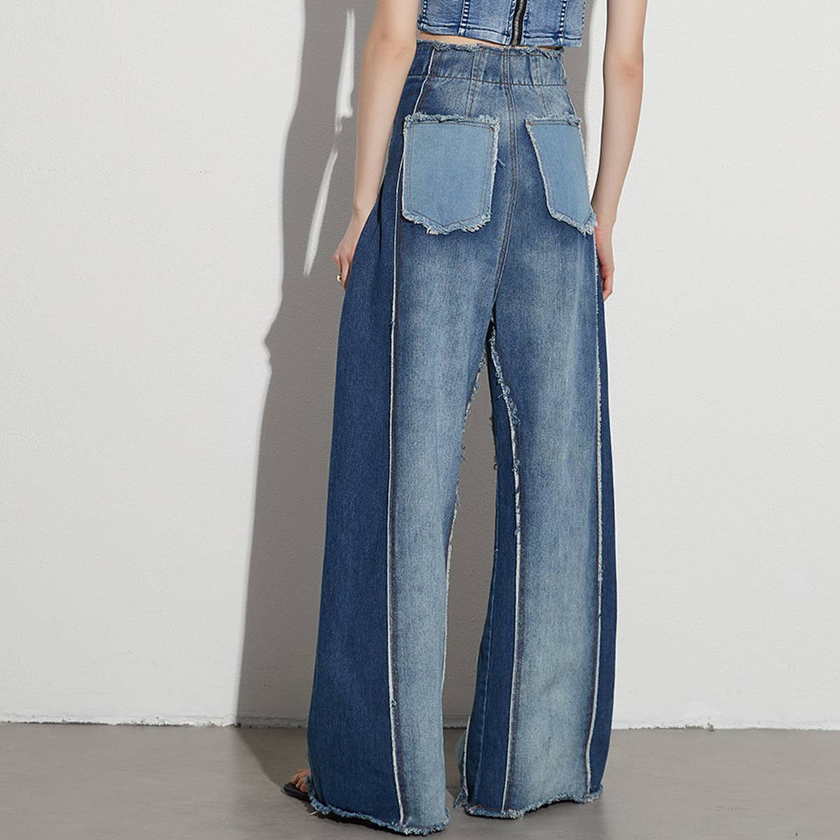 WOMENS HIGH WAISTED WIDE LEG LOOSE FITTING JEANS